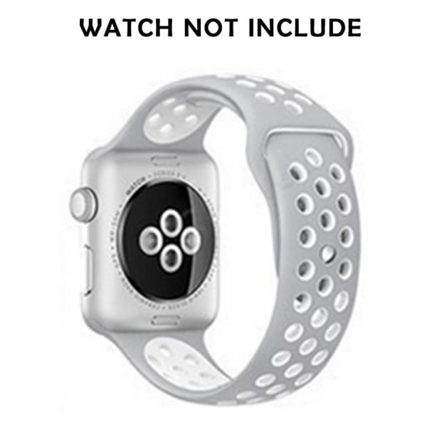 CQBB Kompatibel med Apple Watch -band 38-40mm/42mm-44mm, andningsbar silikon sportersättning -42/44mm kall silver med vit