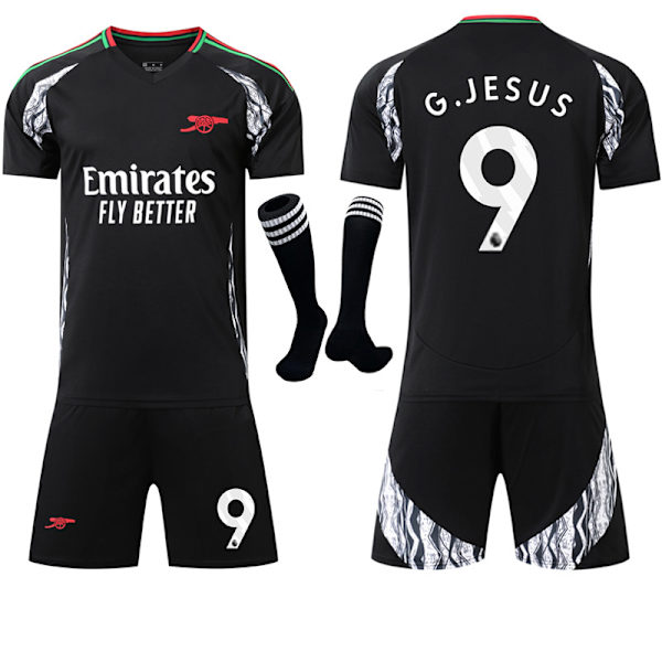 2024-2025 Arsenal vieraspaita lapsille ja aikuisille, musta jalkapallopaita sarja sukat No.9 G.JESUS No.9 G.JESUS M