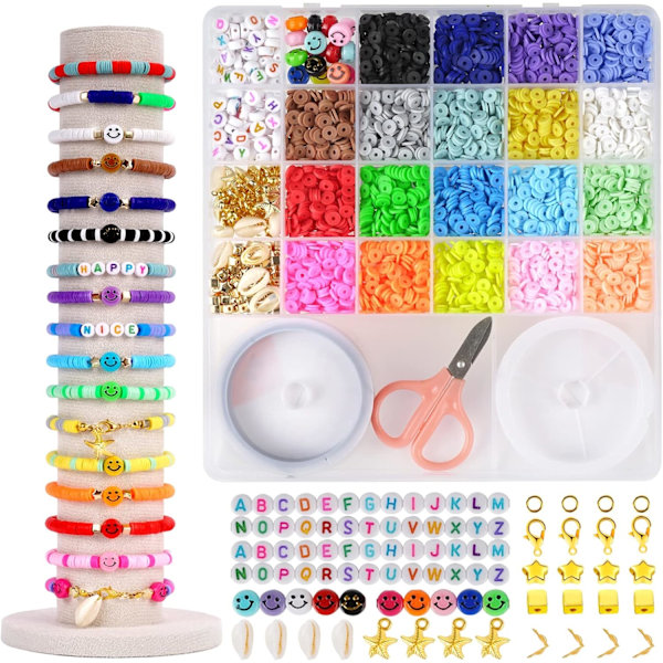 5300 Leireperler Armbånd Laget Estetisk Sett, Polymer Heishi Preppy Bokstavperler for Vennskapsarmbånd, Perle Skiveperler Charms for Smykkeproduksjon