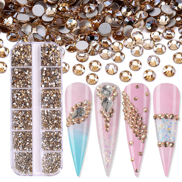 3600 st Nail Art för Rhinestone AB Rhinestones Pärlor Nail Gems Rundformade Flatback Gems Stones Dubbar 6 storlekar med låda Crystal clear Crystal clear