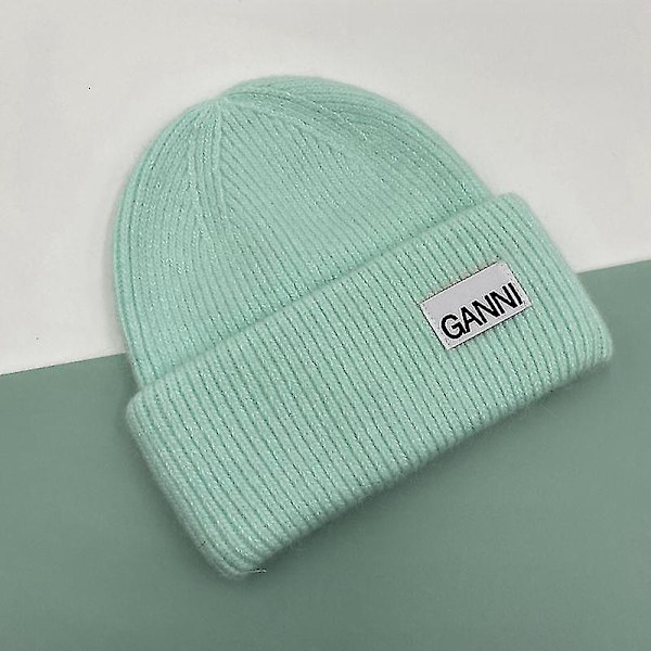 Stickad Herr Dam Ganni Vinter Varm Cap Manschettstickad Stretch Beanie Hatt Green