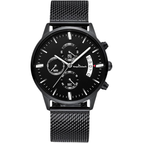 Analog kvartsklokke butikk lysende armbåndsur vanntett kronograf klokker menn dato kalender klokke med rustfritt stål band Svart B Black B