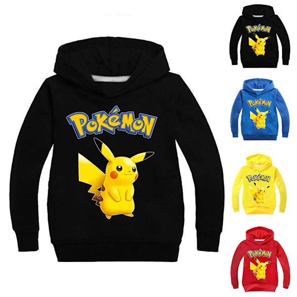 Tecknad Pikachu långärmad hoodie för barn Tröja Jumper Toppar svart black 150cm