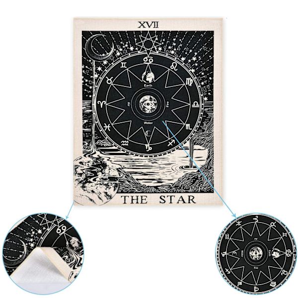3 stk. Tarottapet Tarotkort Gobeläng Solen Månen Den