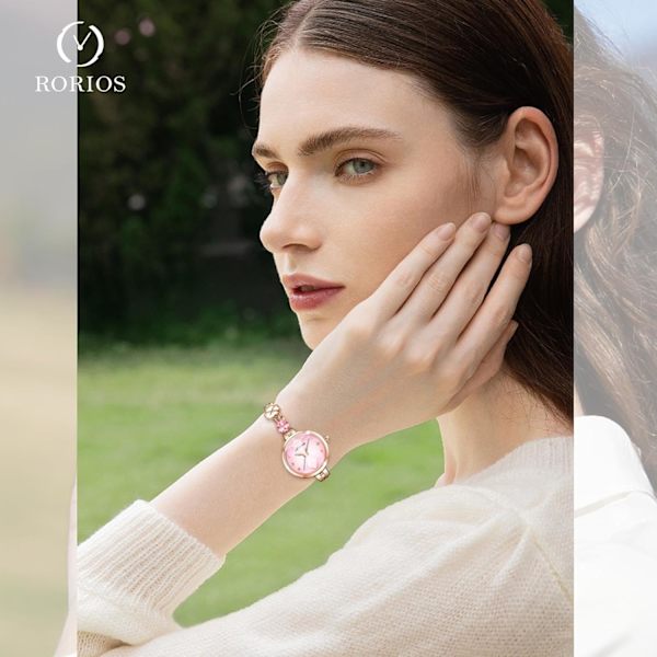 Damklocka Analog Kvarts Elegant Diamant Armbandsur Smyckesur Kvinnor Strassur Dam Vattentät Klocka Rosa Pink