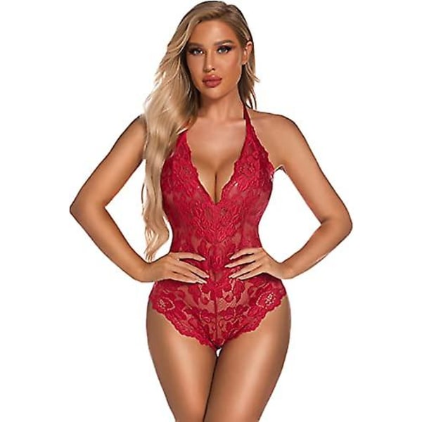 Bodystocking til kvinder Blonde Sexet Teddyundertøj Frække One Piece Blomstrede undertøj Rød L Red L