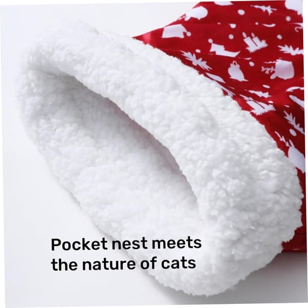 Kattekurv - Katteseng - Gemmested til katte - Sovepose til katte - Blød og varm fleece vintersovepose til jul - 360° indpakning - Egnet
