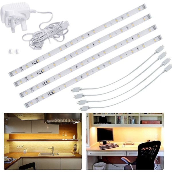 Led-nauhat keittiön kaapin/kaapin alle, liitettävät pistorasiaan kytkettävät valopalkit hyllylle, kaapille, esittelyyn, sängyn viereen, tiskialtaan alle (lämmin valkoinen, 4 x 30 cm) li