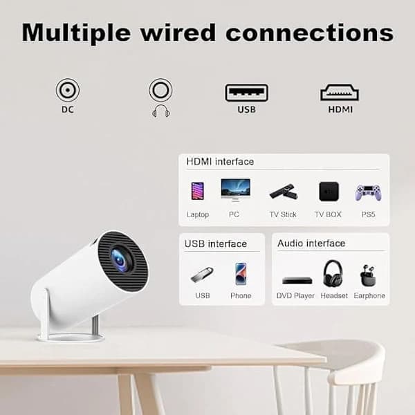 HY300 Pro Smart Mini Projektor 4K Understøttelse Android 12 WiFi 5G Bluetooth 5.2 Auto Keystone til Hjemmebiograf Rejse Hvid