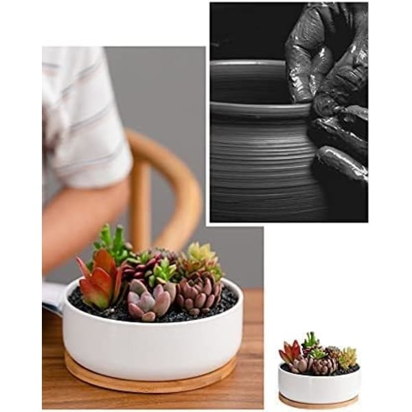 Blomukor Inomhus, 2-pakningssett Keramiske Blomsterpotter Planter, hvite Keramiske Potter Små Runde Potter for Hjemmekontordekorasjon