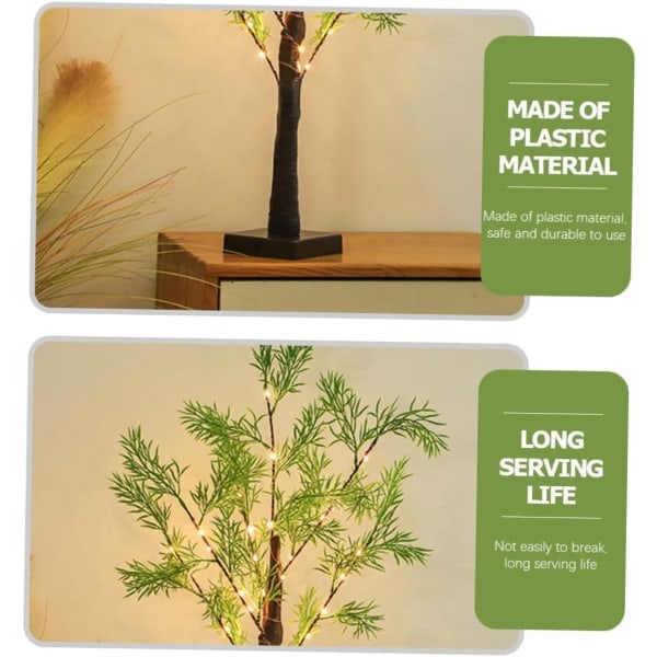 String Bordplade Dekorativ Kunstig Bonsai Træ Mini Dekorativ Bonsai Træ Natlampe Hvid Birk med Lamper USB Natlampe