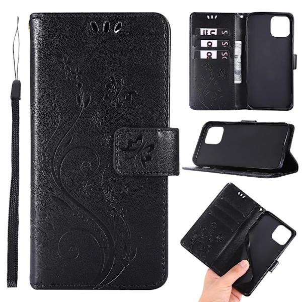 Kompatibel med iPhone, iPhone 12 / 12 Pro - Blomstret Etui - Sort Black Sort