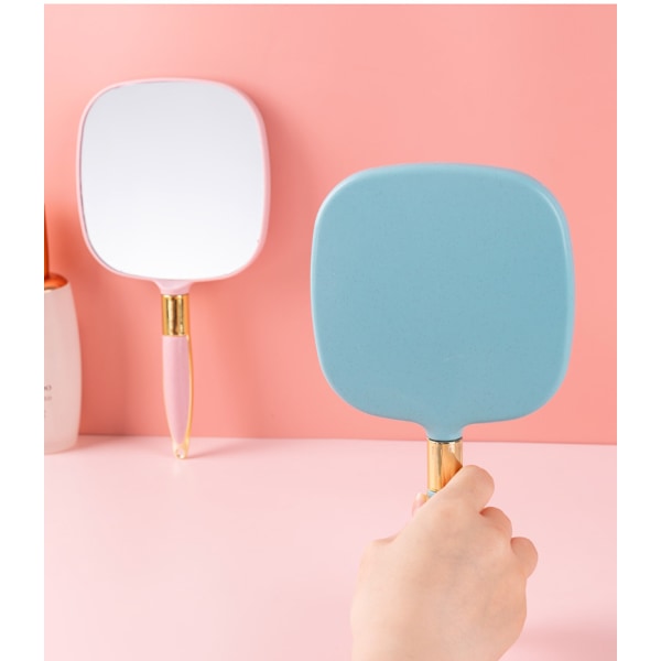 Rund håndholdt spejl til makeup håndspejl (Pink og blå) Håndholdt spejl, håndspejl med håndtag til makeup, firkantet