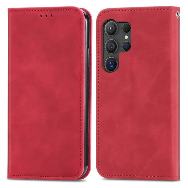 Retro Magnetic Leather Case with Skin Feel Red