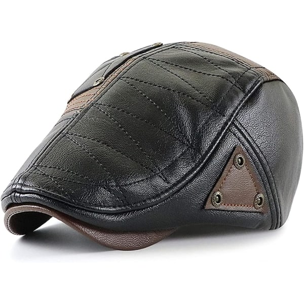Herr Newsboy Hatt Klassisk Flat Cap PU Läder Cabbie Ivy Hatt Gatsby Körning Jakt Fiskehatt För Far Pappa