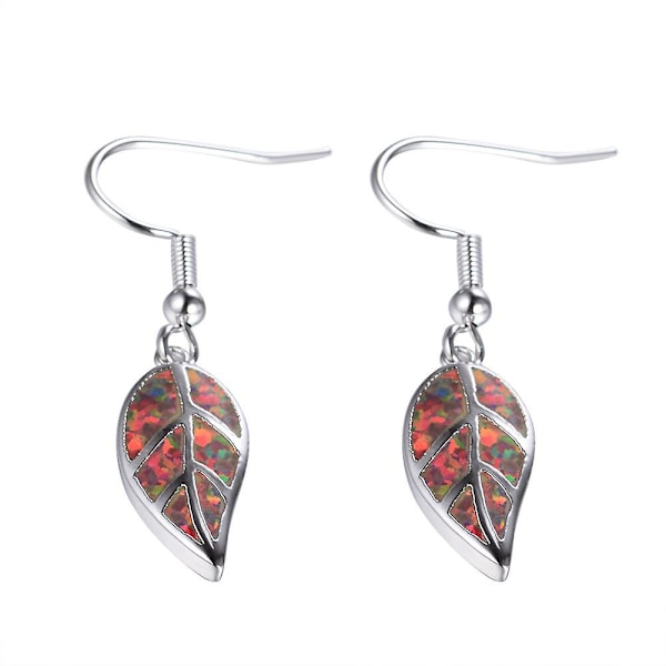 18K White Gold Plated Leaf Opal Dangle Drop Earrings for Women Teen Girls Hypoallergenic Opal Jewelry Gift