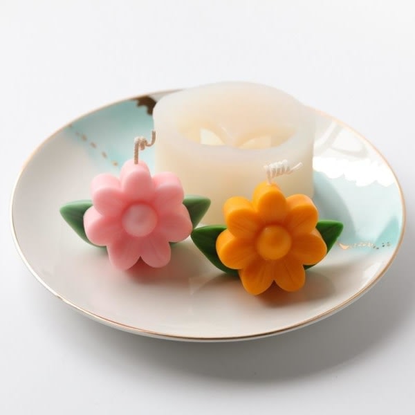 Lysforme lys stearinlys DIY støbeforme i silikoneform LZ22027 Grønt blad lille blomst