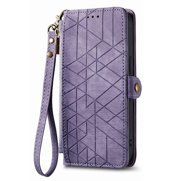 iPhone 15 Plus Cover Geometri Med Snor Lilla