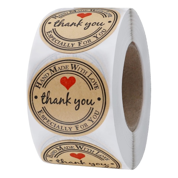 1inch Round Kraft Thank You Hand Made With Love Stickers 500 Handmade Labels Per Roll