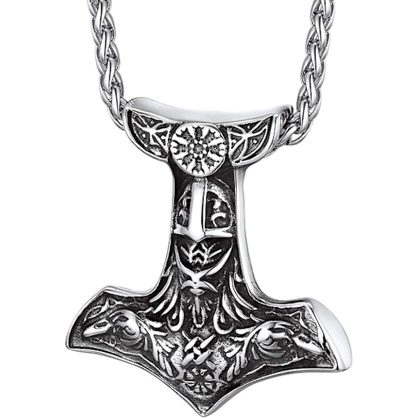 Charm Vedhæng Thor Hammer Mjølner Hammer, Nordisk Vikingeøkse med Spigkæde, Rustfrit Stål