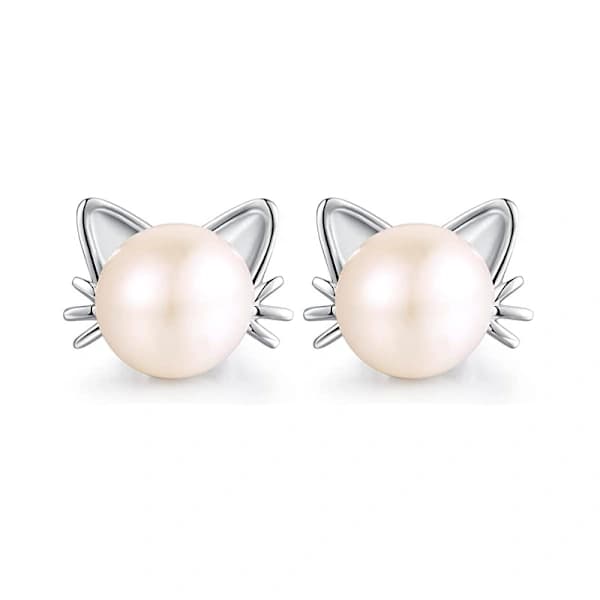 Kattörhängen, 925 Sterling Silver Katt Stud Örhängen Simulerade[co]