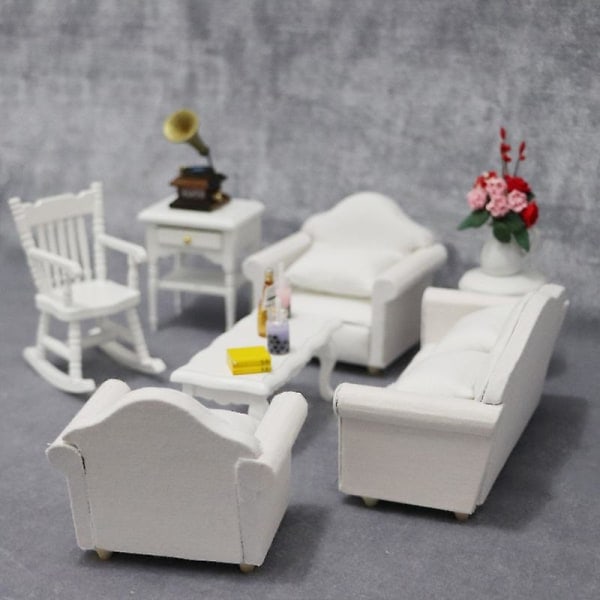 Dockskåp Miniatyr Soffa Modell Mini Soffgrupp Miniatyr Soffa Med Kuddar För 1/12 Dockskåp Vit 13.5X7.2X6.4CM Vit 13.5X7.2X6.4CM