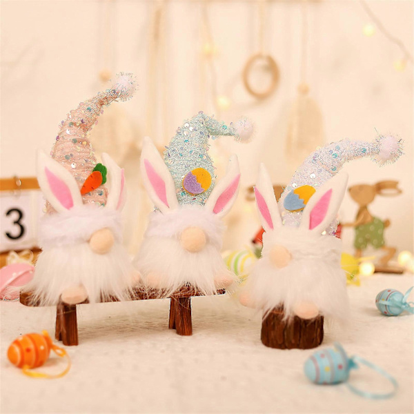 Luminous Rabbit Easter Gnome Plush Decor, Handmade Mini Tomte, Spring Sequin Light-Up Elf, Battery Operated, Compatible with Easter Day