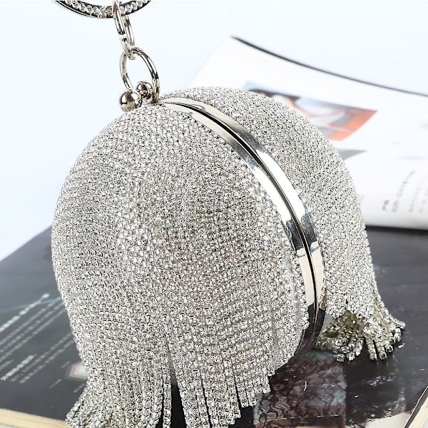 Silver Diamonds Rhinestone Round Ball Evening Bags For Women Fashion Mini Tassels Clutch Bag Ladies Ring Handbag Clutches