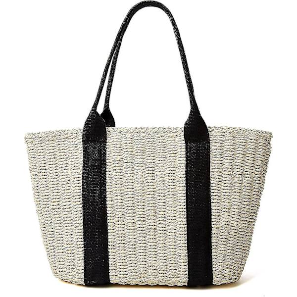 Kvinder Halm Tasker, Håndlavede Vævning Skulder Crossbody Håndtaske, Beige