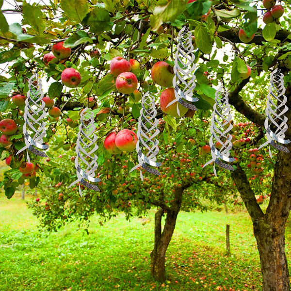 Paket med 6 spiralduvaavvisande fågelskrämmare Reflekterande hängande duvaavvisare för att skydda trädgård, balkong, trädgård, gård, (silver)