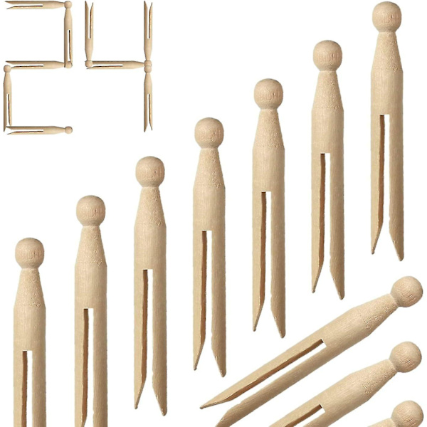 24 kpl puusta valmistettua pyykkipoikaa pyykkinarulle - Ihanteellinen taiteeseen ja käsitöihin, DIY-vaatenappeihin, puutöihin ja pyykkipoikiin (11 cm)