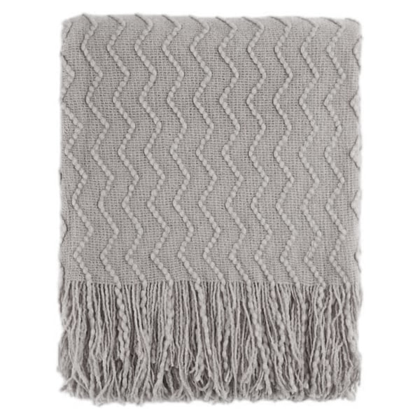 Plaid Tekstureret Ensfarvet Blød Sofa Dekorativ Strikket Tæppe, 127 cm x 152 cm khaki