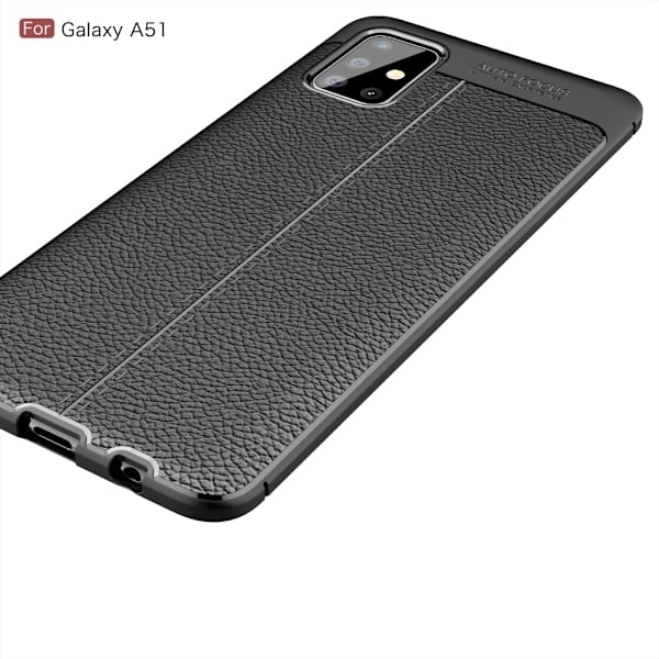 Samsung Galaxy A51 - Litchi Tekstur Cover - Sort Black Svart