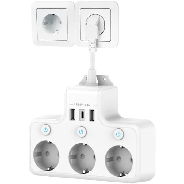 Multiple Outlets with Individual Switch, Power Strip with USB-C 3 Outlets and 3 USB Chargers, Wall Socket with Multiple USB Outlets, Short Cable[co]
