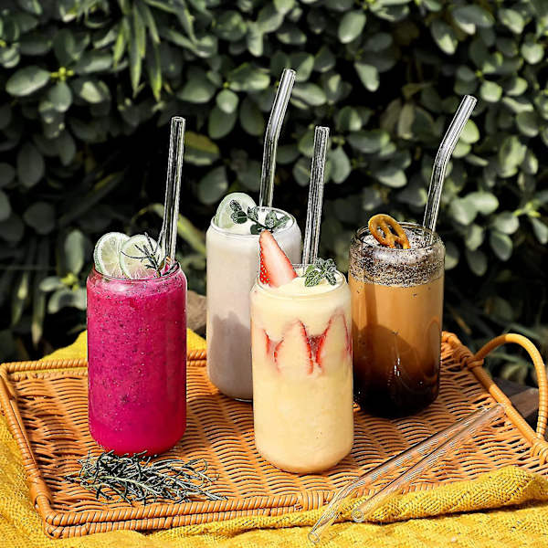 Återanvändbara glasstrån, genomskinliga glasstrån, perfekta för smoothies