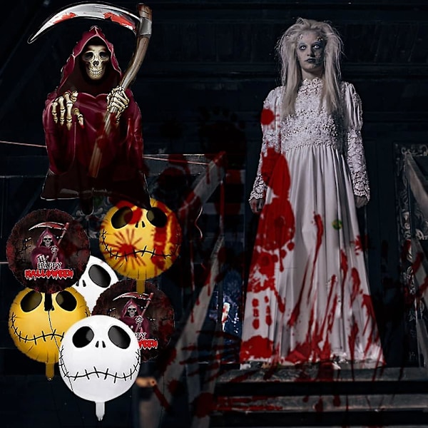 Halloween-festdekorationer, 29 delar Grim Reaper Skull Balloon Set med Halloween Bloody Hands Stickers, Horror Birthday Halloween Dekorationer för Vuxna Fest