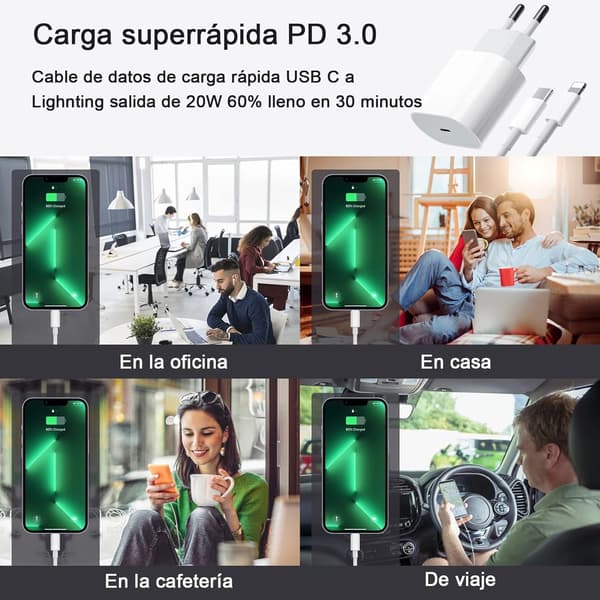 20W USB-C Strømadapter hurtigoplader iPhone + 1M Lightning Kabel