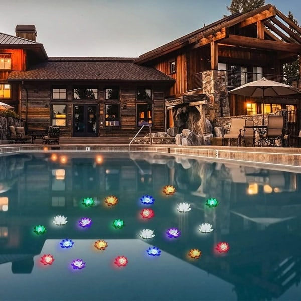 Konstgjord Flytande Lotus Pool Lampa LED Flytande Lotus Näckros för T