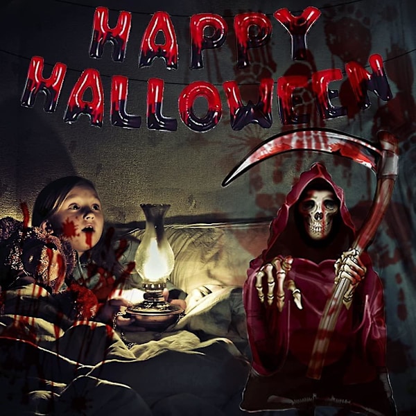 Halloween-festdekorationer, 29 delar Grim Reaper Skull Balloon Set med Halloween Bloody Hands Stickers, Horror Birthday Halloween Dekorationer för Vuxna Fest