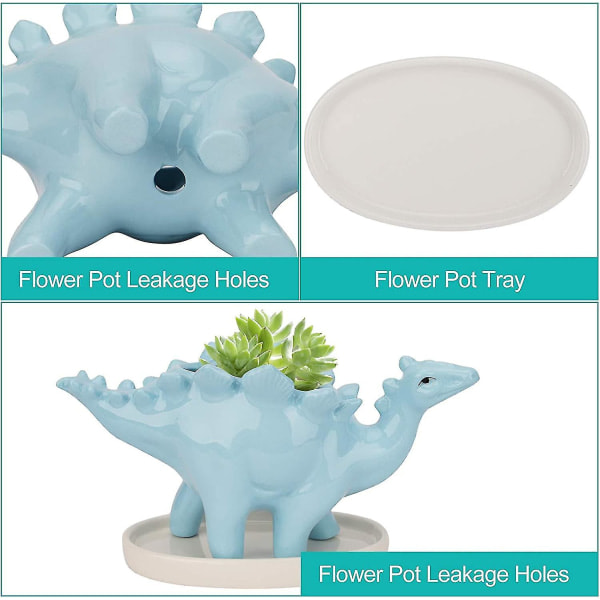 Dinosaur Blomsterpotte Keramik, Sukkulenter Potter Kaktus Beholder Planter, Sukkulenter Blomsterpotte Mini Planter Potter Søt For Kunst Vase Hage Scr...blå