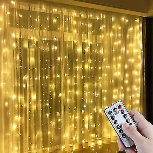 Usb Led Lysgardin 3m X 3m, Usb Lyskæde Gardin Med 300 Leds, Med 8 Lystilstande Til Festdekoration, Soveværelse, Indendørs Belysning, Varm Hvid.