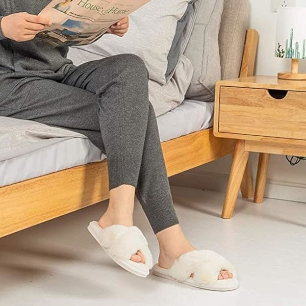 Damtofflor Varma Plyschtofflor Tofflor Päls Sandaler med Öppen Tå Hemskor