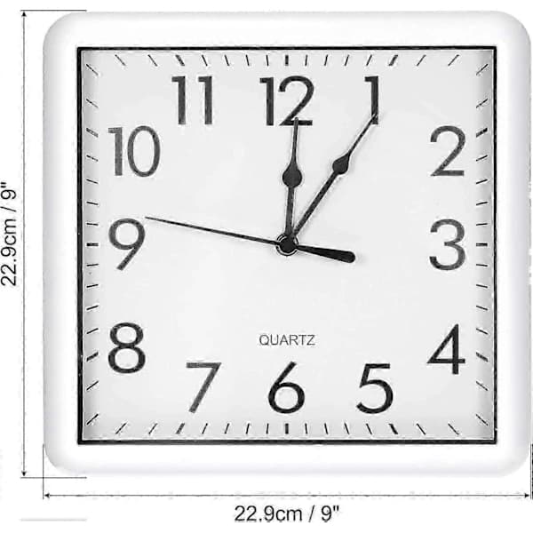 9x9 Inch Wall Clock, Quartz Battery Operated Silent Non-Ticking Square Wall Clock, White