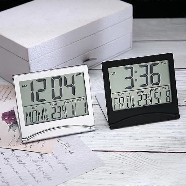 Digital LCD Bordsklocka Bärbar Temperatur Reseväckarklocka Vikbar Ultratunn Väckarklocka vit[CO]