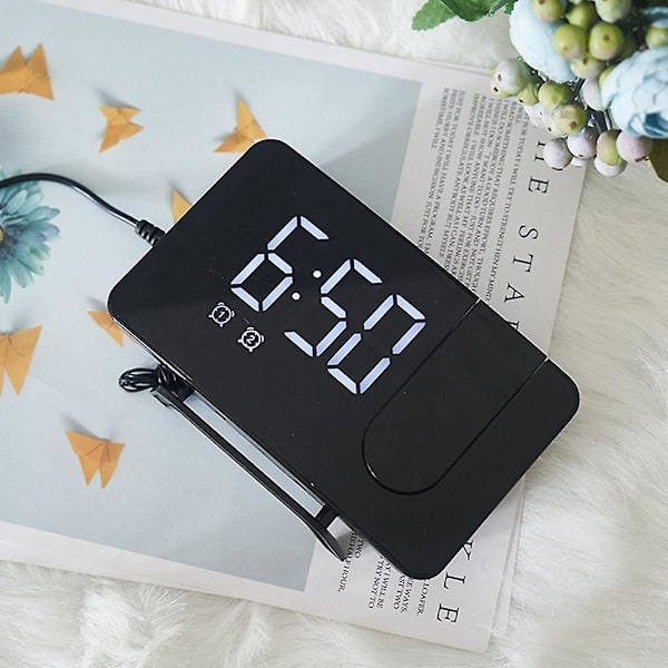 Projektorvekkerklokke for soverom, projektor takklokke med digital LED temperatur fuktighet di