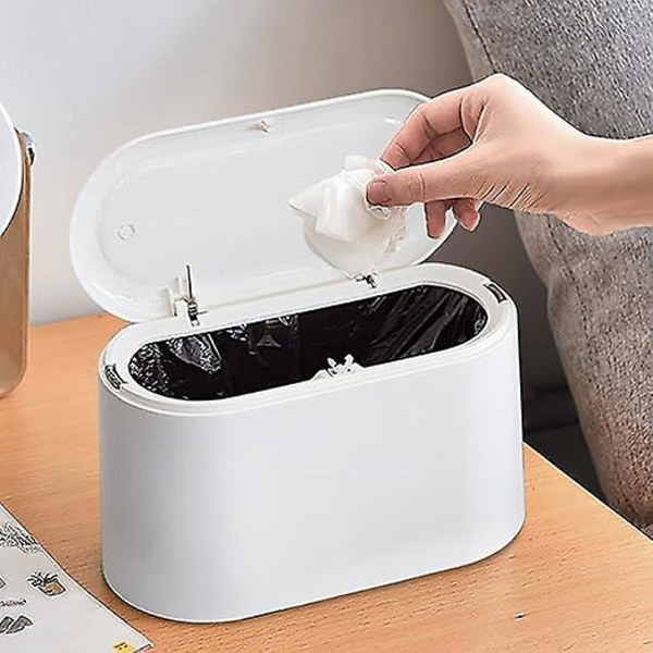 Mini papperskorg med lock avtagbar liten soptunna, liten plast papperskorg, papperskorg, för kontor, skrivbord, soffbord (vit) 22*13*11cm