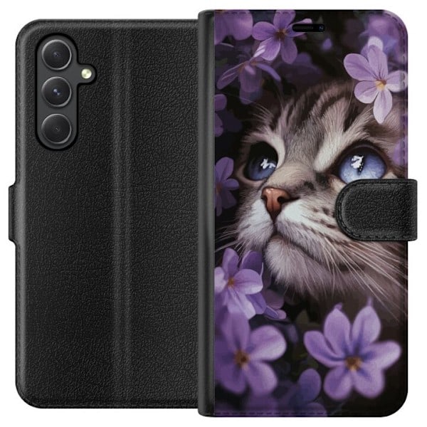 Samsung Galaxy A05s Plånboksfodral Katt och blommor