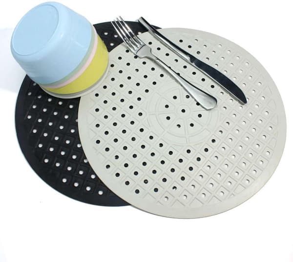 Gummi Vaskemåtte, Rund Ø31cm, Hvid & Sort, 2 Stykker, til Køkkenvaskens Bund