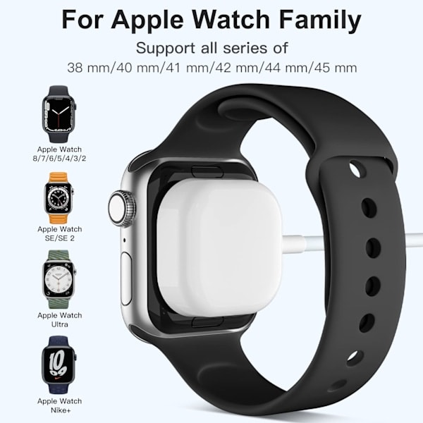 Kompatibel med Apple Watch-oplader, 1,5 M/5 fod hurtigt magnetisk opladningskabel, iWatch-oplader kompatibel med Apple Watch Series 9 8 7 SE 6 5 4 3 2