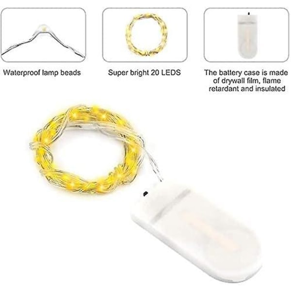 LED batteridrivna ljusslingor, 12-pack 2m 20 LED Mikro Batteridrivna Koppartrådsljusslingor för Sovrum, Inomhus, Jul, Utomhus, Fest, Bröllop
